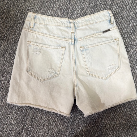 KanCan Blue and White Jean Shorts Distressed Frayed Hem - Picture 3 of 4